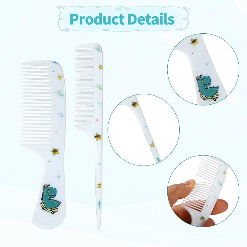 Penitue 2pcs Blue Cute Hair Combs Set for Girls, Fine Tooth Comb & Rat Tail Styling Comb, Mini Baby Plastic Hairbrush Tools Accessories for Toddlers Kids Women All Hair Types (Dinosaur) - Image 3